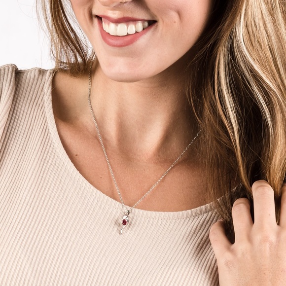 Silver Swirl and Pink Rhinestone Pendant Necklace - Picture 2 of 2